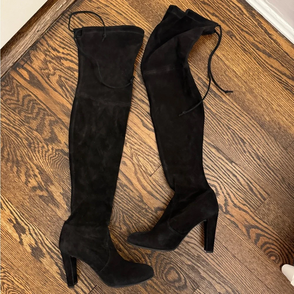 Stuart Weitzman Black Suede Highland Boots - size 6 - Picture 1 of 3